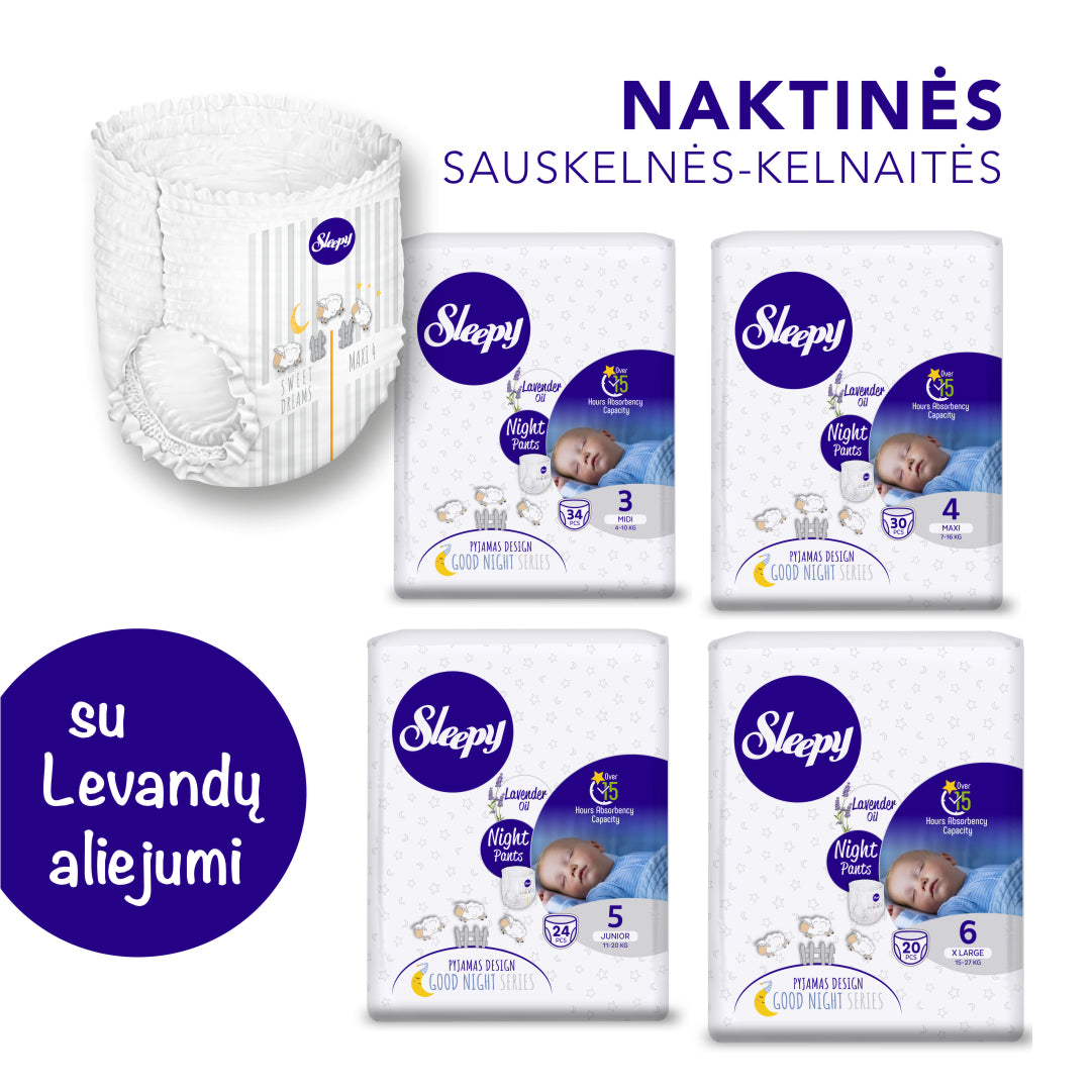 SLEEPY "Night" naktinės sauskelnės-kelnaitės su levandų aliejumi