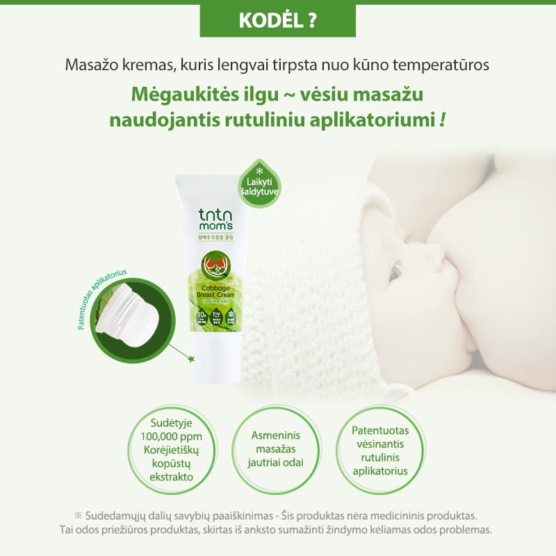 TNTN MOM'S Kremas krūtinei su vėsinamuoju rutuliniu aplikatoriumi, 100 ml.