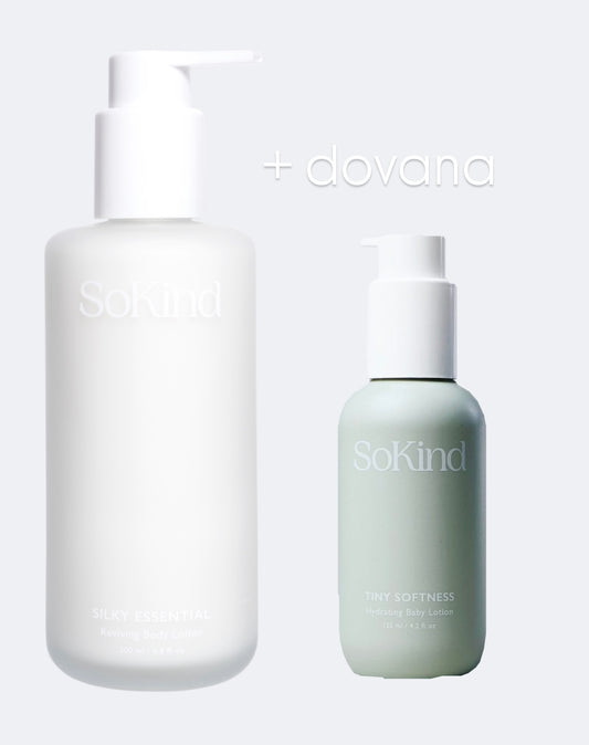 SILKY ESSENTIAL šilkinis maitinantis kūno losjonas + dovana TINY SOFTNESS losjonas mažyliui (vertė 28 eur)