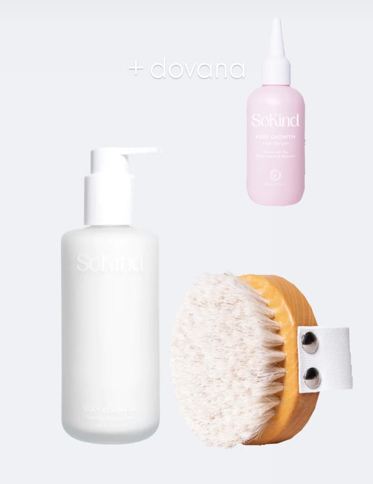 RINKINYS ODAI kūno šepetys + kūno losjonas + dovana PURE GROWTH serumas plaukams (vertė 45 eur)